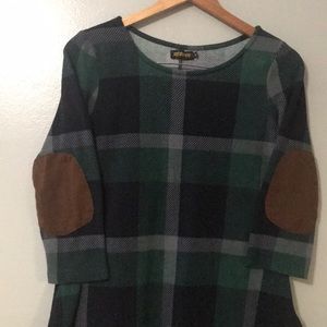 Vintage Style Reborn Plaid Tunic with Patch Elbows